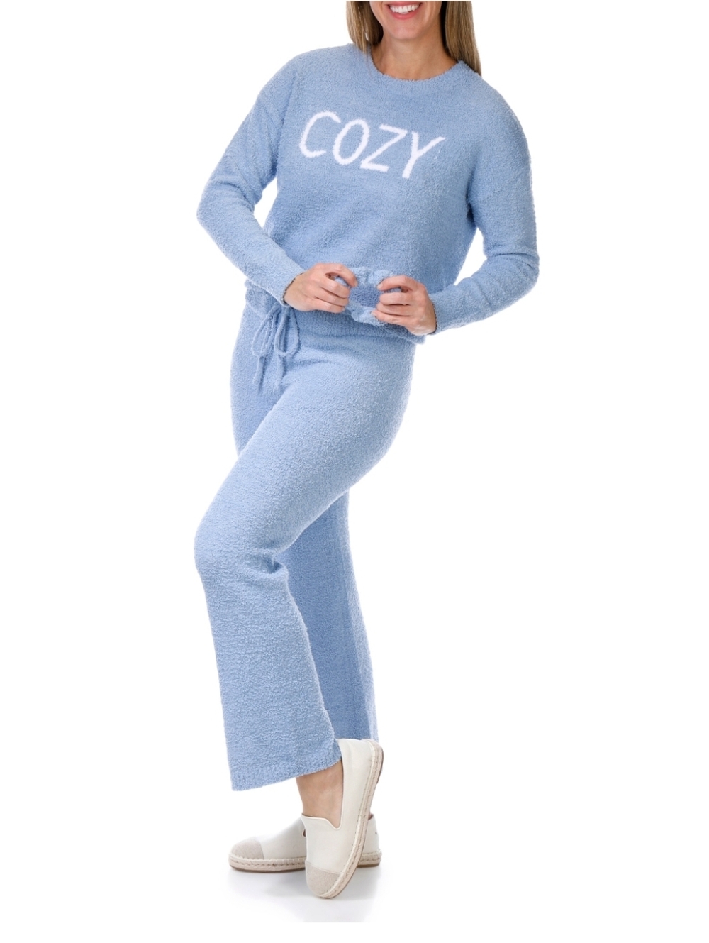 No Comment Juniors 2 Pc Teddy Lounging Pullover & Pants Set +Bag Charm , size L